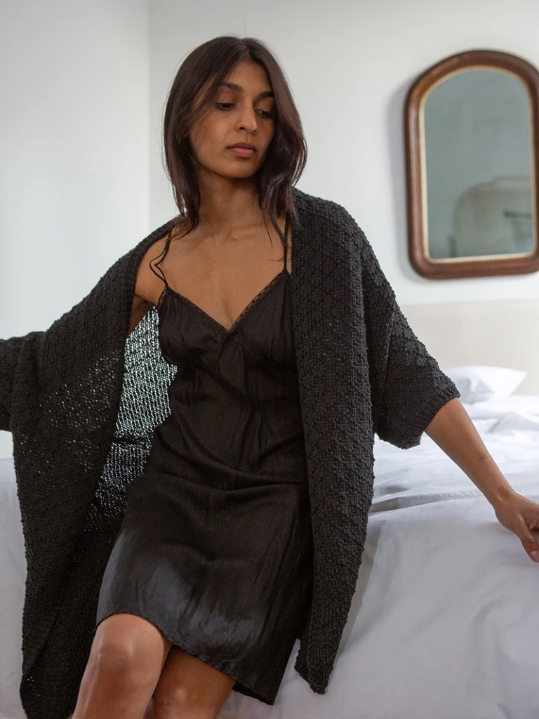 Erica Tanov The Cotton Kimono Cardigan Ink Black Grey Handmade Bolivia Sweater